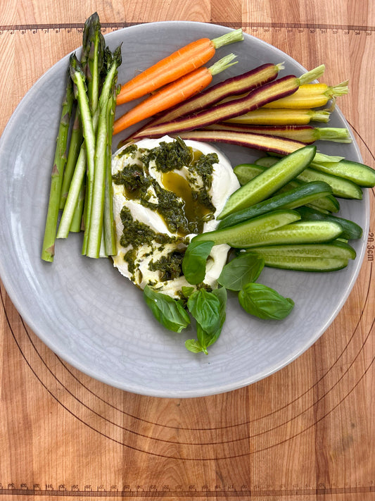 Easy Mezze: Salted Greek Yoghurt with Herb Oil and Crudité
