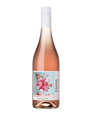 The bottle wih visible of the special Emma Rose art label for Trinity Hill available through The Wine List NZ